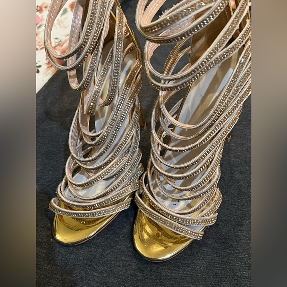 Woman High Stiletto Heel Dress Gladiator Peep Toe Sandals Gold size 8 - Picture 6 of 9